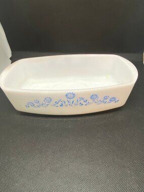 Federal Brand Rectangle Ovenware Blue Cornflowers Embossed F on bottom